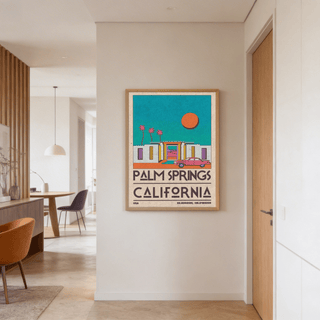Text-led Palm Springs Art Print poster reading Palm Springs California with coordinates at the bottom