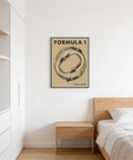 Simplified track map art in gray palette with bold typography