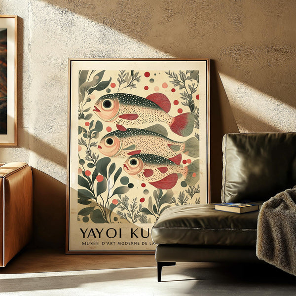 Wall Art of Fish with large-eyed fish and flowing plant forms.