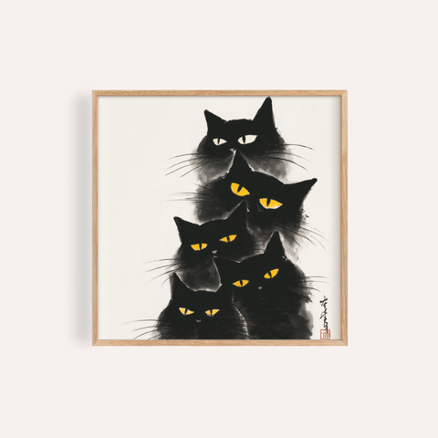 Black Cat Poster in Black and Gray, ideal for living room wall art print