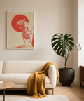Bold Tiger Wall Art, red beige poster for modern bedroom decor