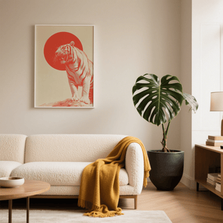 Bold Tiger Wall Art, red beige poster for modern bedroom decor