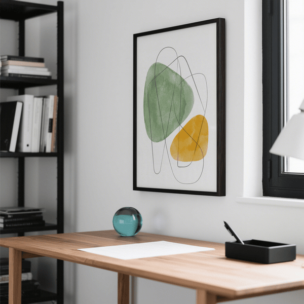 Modern Abstract Watercolor Art featuring Green and Yellow for hallway display