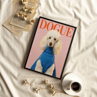 Charming Dogue Poodle Print featuring pink, blue, and red for hallway wall art