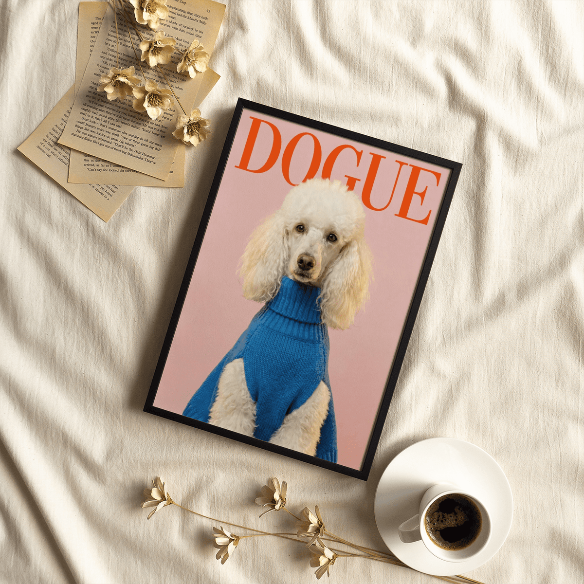Charming Dogue Poodle Print featuring pink, blue, and red for hallway wall art