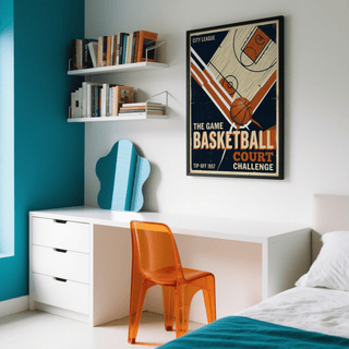 Top-down court layout wall art poster with three-point arc and center circle