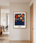 Decorative folk-art wall art print featuring round lanterns among flowers and vines
