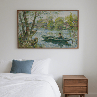 Fishing Boat Art Print, Multicolored landscape for hallway product type