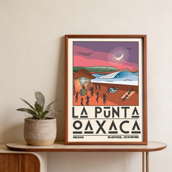La Punta Oaxaca Wall Art poster showing dancers around a beach hut