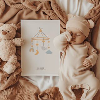 Personalised Baby Poster in beige, white, and gray for child’s room print