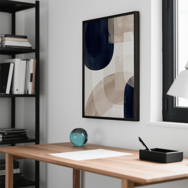 Elegant Shapes Minimalist Print with Blue, ideal for minimalist wall art in the dining room