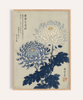 Chrysanthemum Art Print in Blue and White for living room wall art