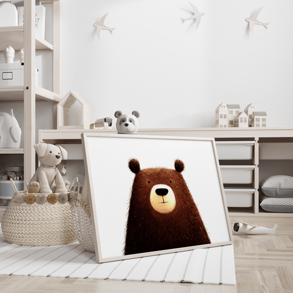 Cute Bear Art Print on white background, perfect for kid’s bedroom wall art