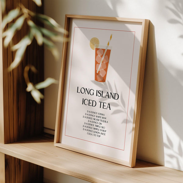 Minimalist cocktail bar sign decor with tall iced drink

