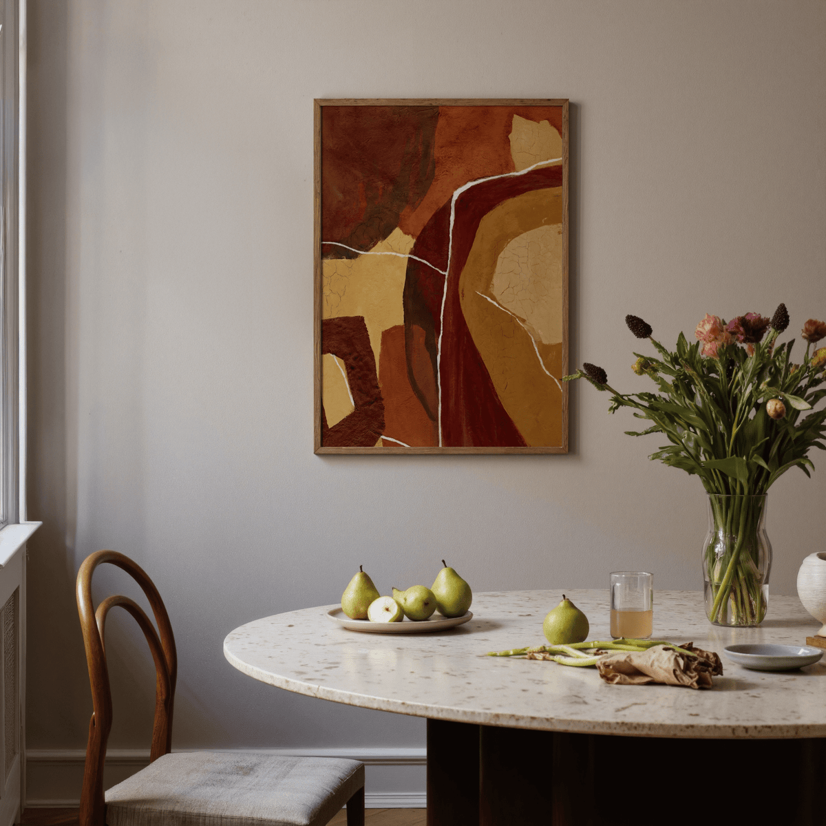 Abstract Earth Tones Print displaying red and beige in contemporary wall art