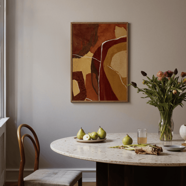 Abstract Earth Tones Print displaying red and beige in contemporary wall art