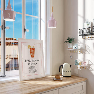 Simple and clean bar sign decor featuring Long Island cocktail


