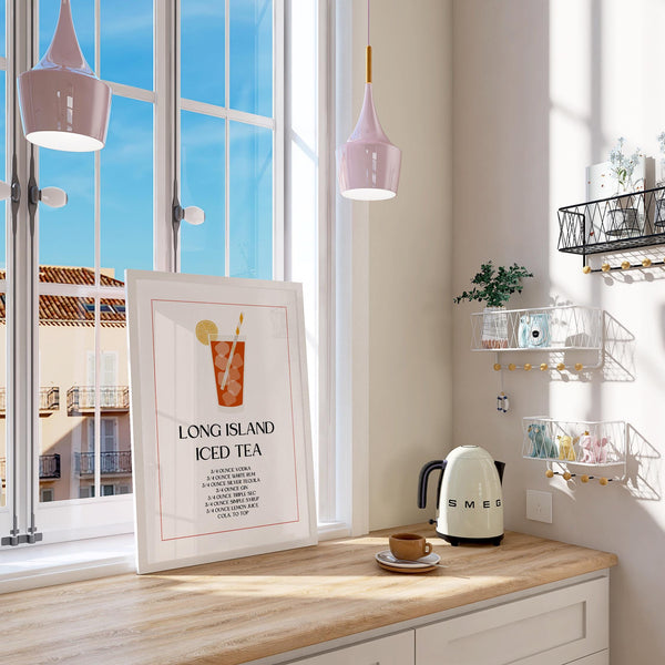 Simple and clean bar sign decor featuring Long Island cocktail

