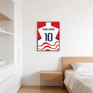 Centered sports wall art print featuring jersey back design with bold number 10 and uppercase name line