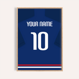 Custom Football Shirt – Plain Blue with White Number — wooden-frame main image