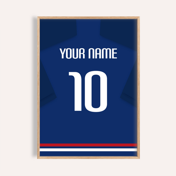 Featuring the Japan Football  Shirt Poster with jersey back, YOUR NAME text, and number 10 print