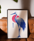 Blue Crane Art Print, Red and Blue colors, bedroom art print