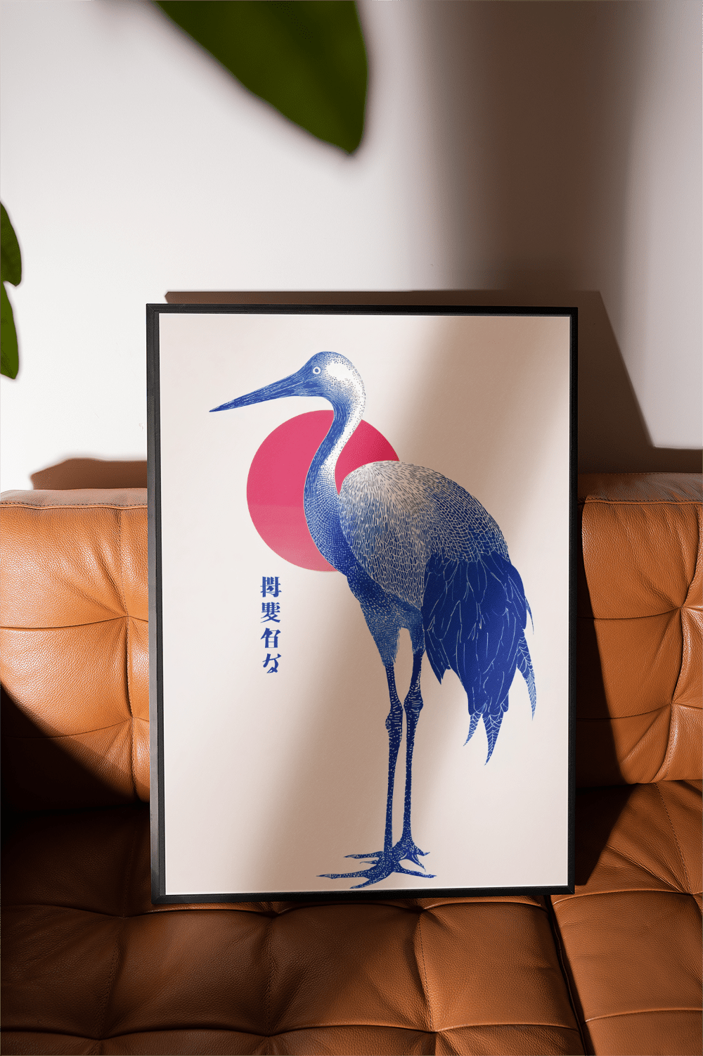 Blue Crane Art Print, Red and Blue colors, bedroom art print