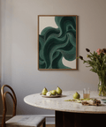 Minimalist Green Wavy Poster in green and beige for creative studio wall art