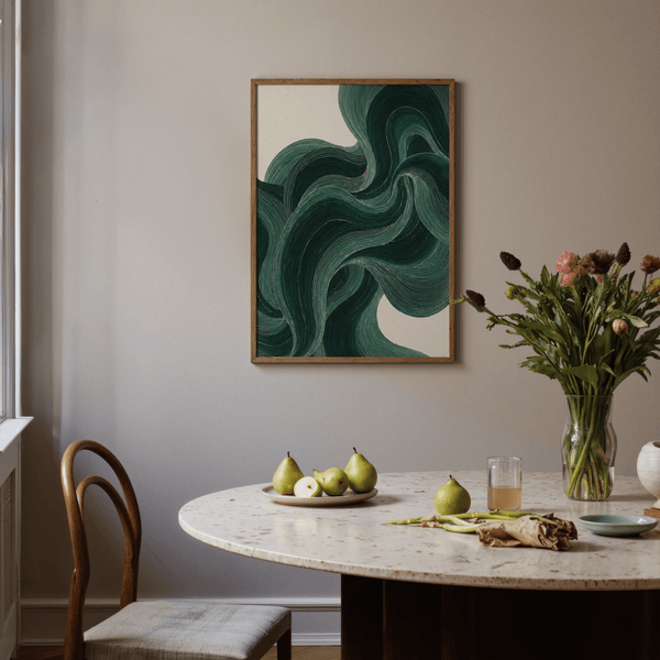 Minimalist Green Wavy Poster in green and beige for creative studio wall art