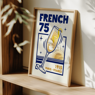 French 75 Art Print in blue and yellow for living room wall art