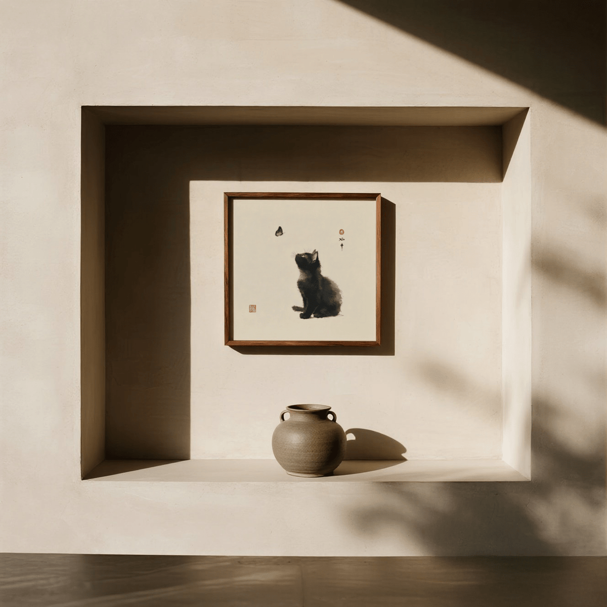 Butterfly Cat Poster Gray and White, modern poster for office walls