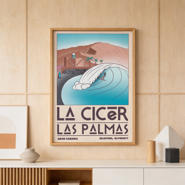 Typography-focused travel print poster with La Cicer Las Palmas lettering and Gran Canaria coordinates