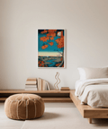 Japanese Landscape Art Print perfect in workspace with orange foliage wall art