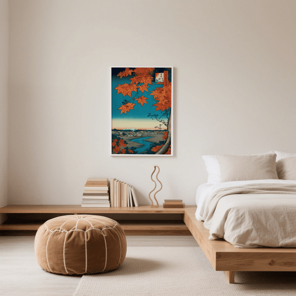 Japanese Landscape Art Print perfect in workspace with orange foliage wall art