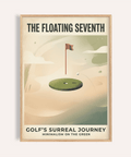 Minimalist poster wall art showing a floating putting green and flag