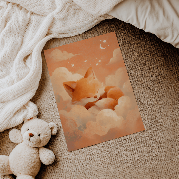 Sleeping Fox Art Print featuring dreamy Orange, perfect for bedroom wall art