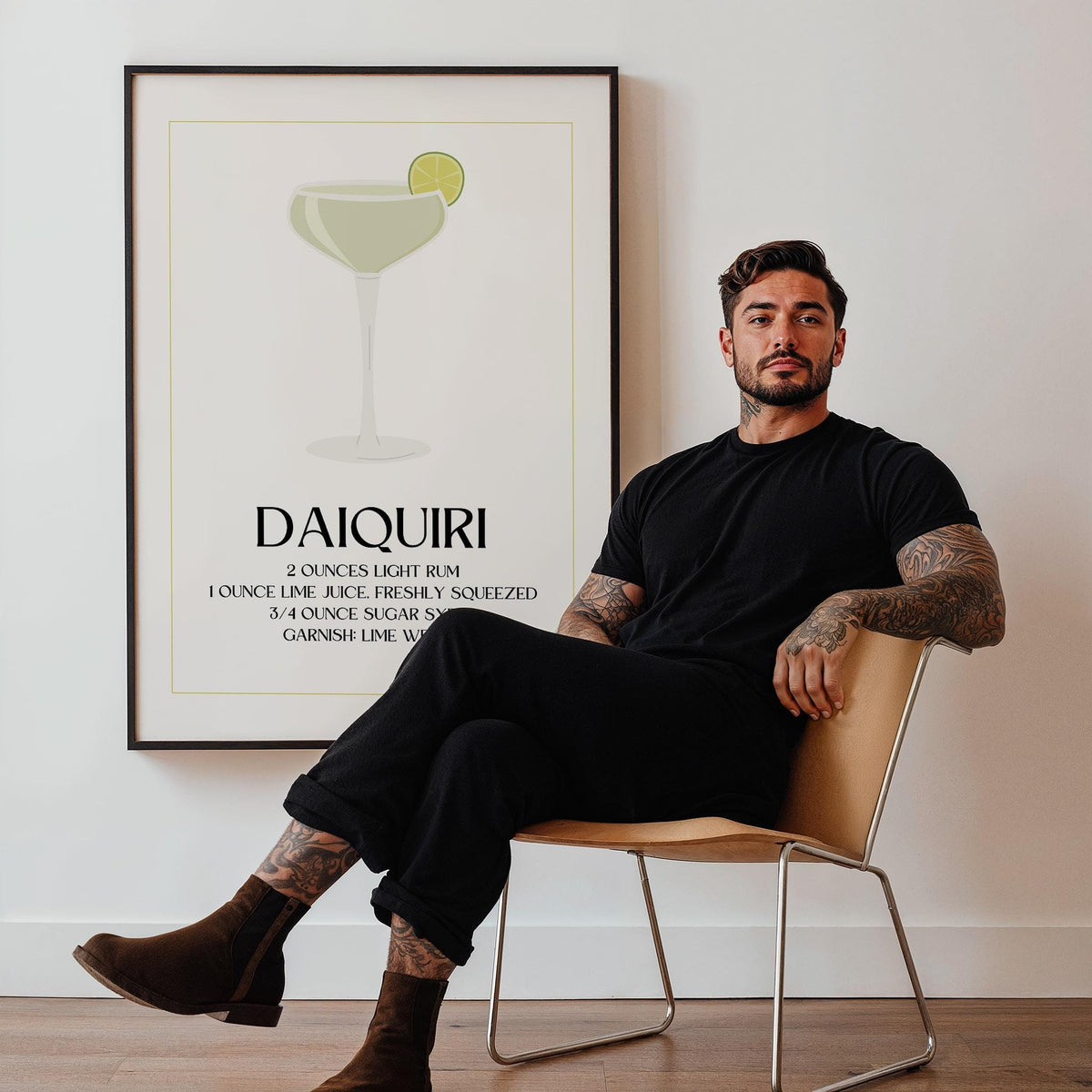White background with light rum daiquiri glass art for clean spaces.