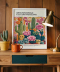 A vibrant altar-inspired Day of the Dead wall art with candles and blooms.