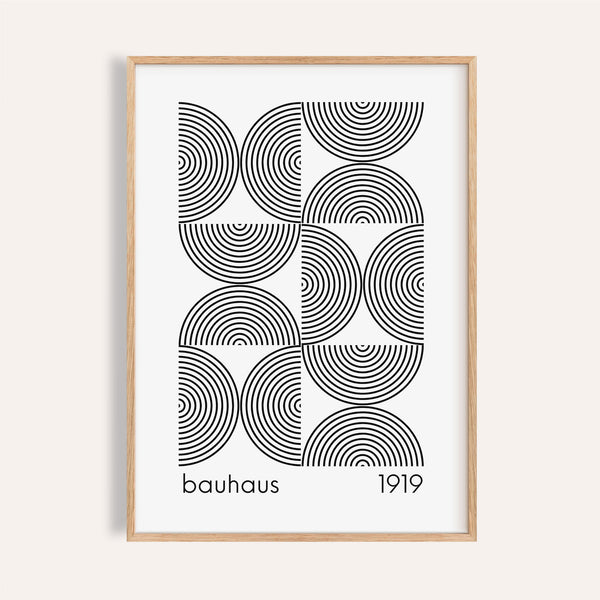 Bauhaus wall art featuring black and white geometric design