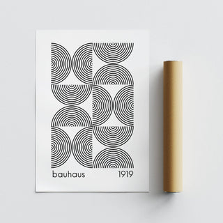 Bauhaus wall art with concentric half-circle patterns