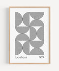 Bauhaus black and white abstract poster with geometric half-circle patterns
