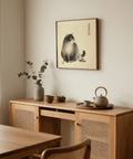 Minimalist Sumi-e Cat Print with Gray and White details for living room decor
