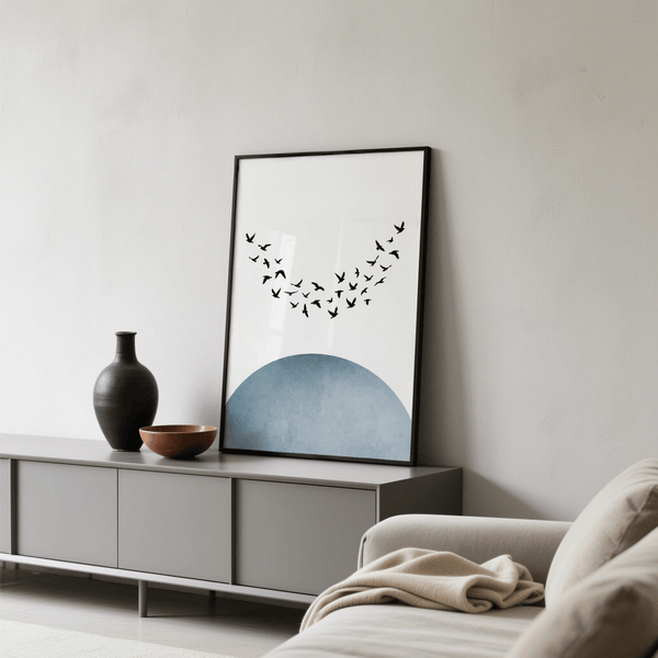 Minimal Wall Decor birds art Blue and White for contemporary bedrooms