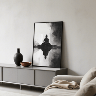 Minimalist Meditation Art Print in Black and White for yoga studio
