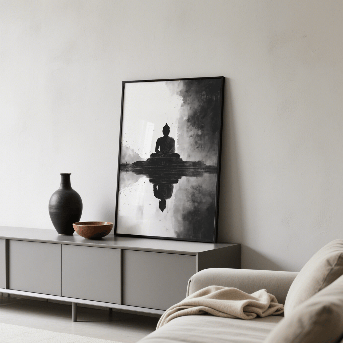 Minimalist Meditation Art Print in Black and White for yoga studio