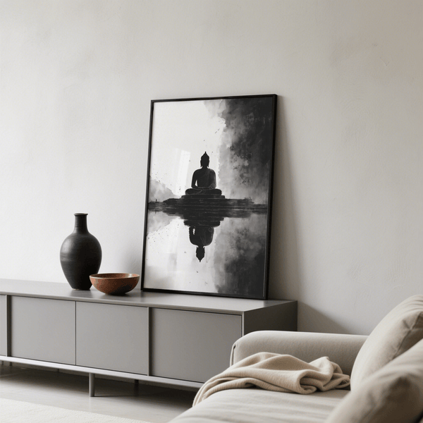 Minimalist Meditation Art Print in Black and White for yoga studio