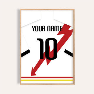 Front view Rayo Vallecano Football Shirt Poster with number 10 and lightning sash