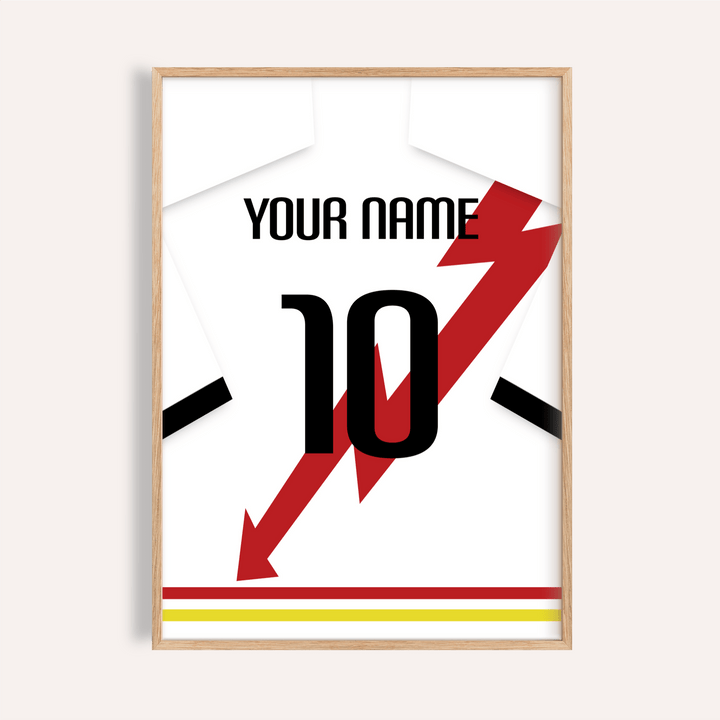 Front view Rayo Vallecano Football Shirt Poster with number 10 and lightning sash