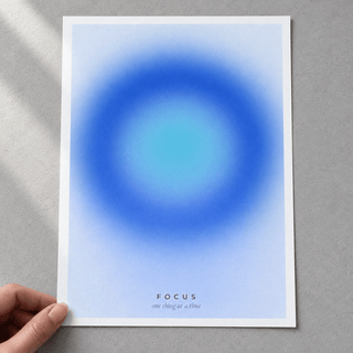Close view of the soft blue gradient print on smooth matte paper