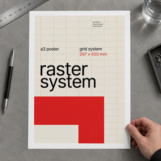 Close view of the raster system typography print on smooth matte paper